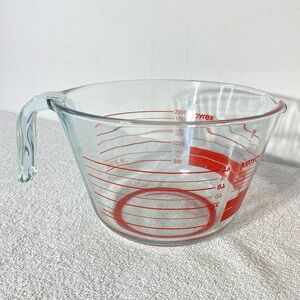 Vintage Pyrex 8 Cup Clear Glass Measuring Cup W Red Markings & Rubber Ring